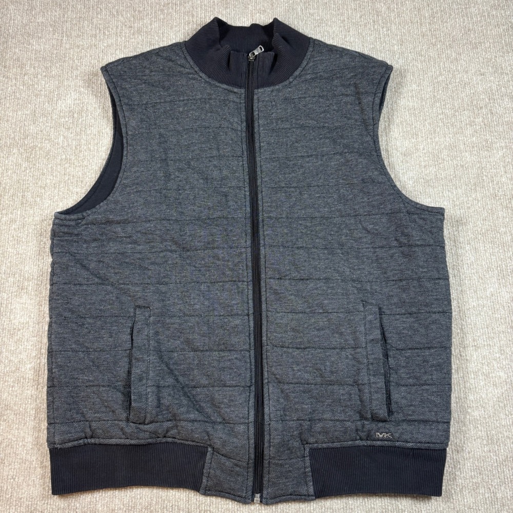 Michael Kors Dark Gray Herringbone Cotton‎ Full Sip Vest Men's Size Large EUC